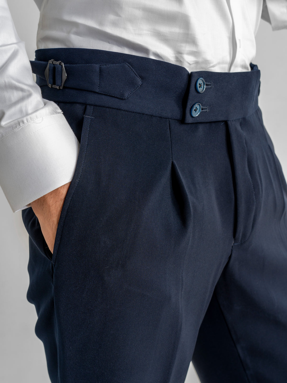 Double-Button Gurkha Trousers – Navy Blue