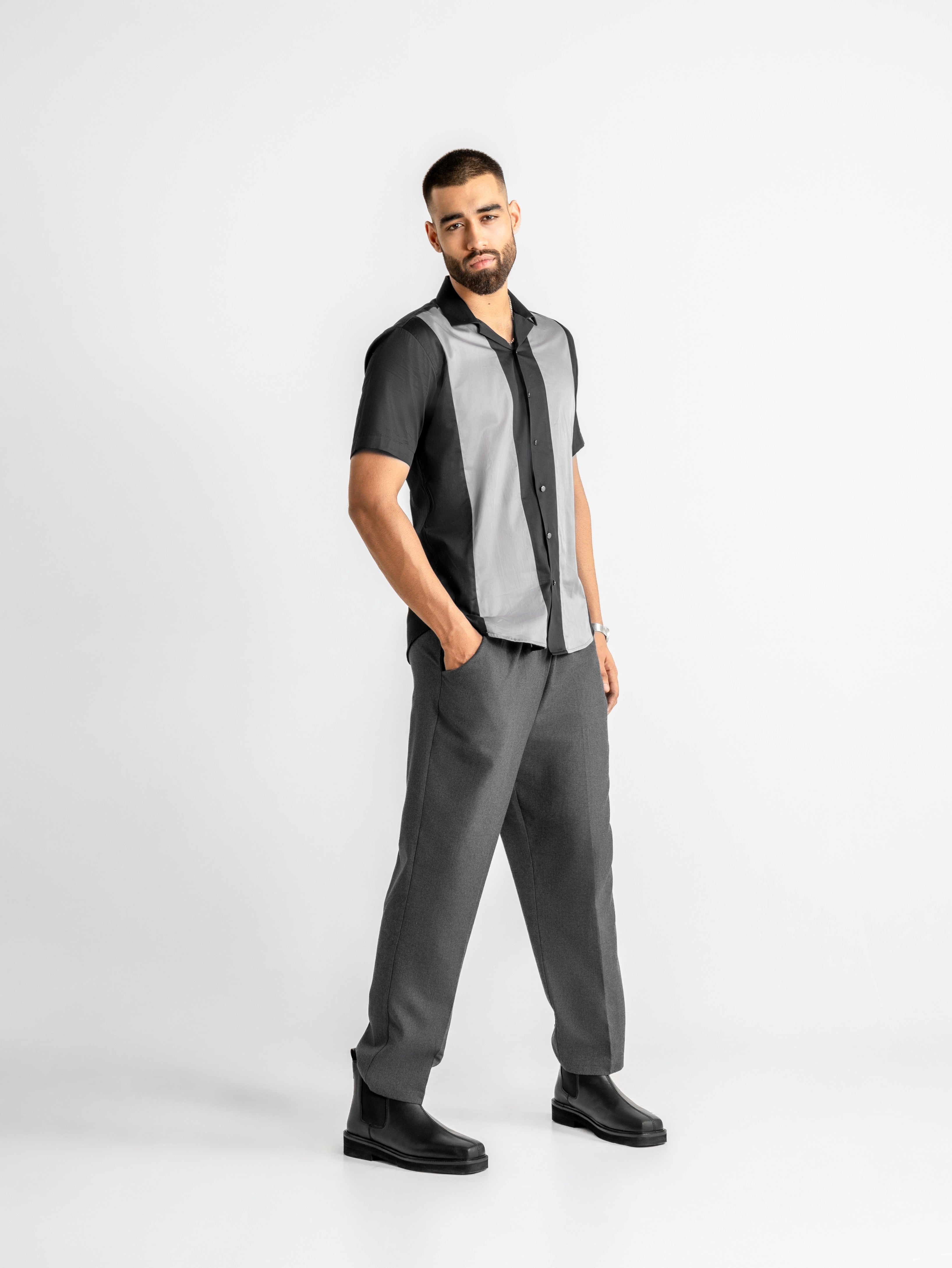 Harper Cuban Shirt - Gray & Black