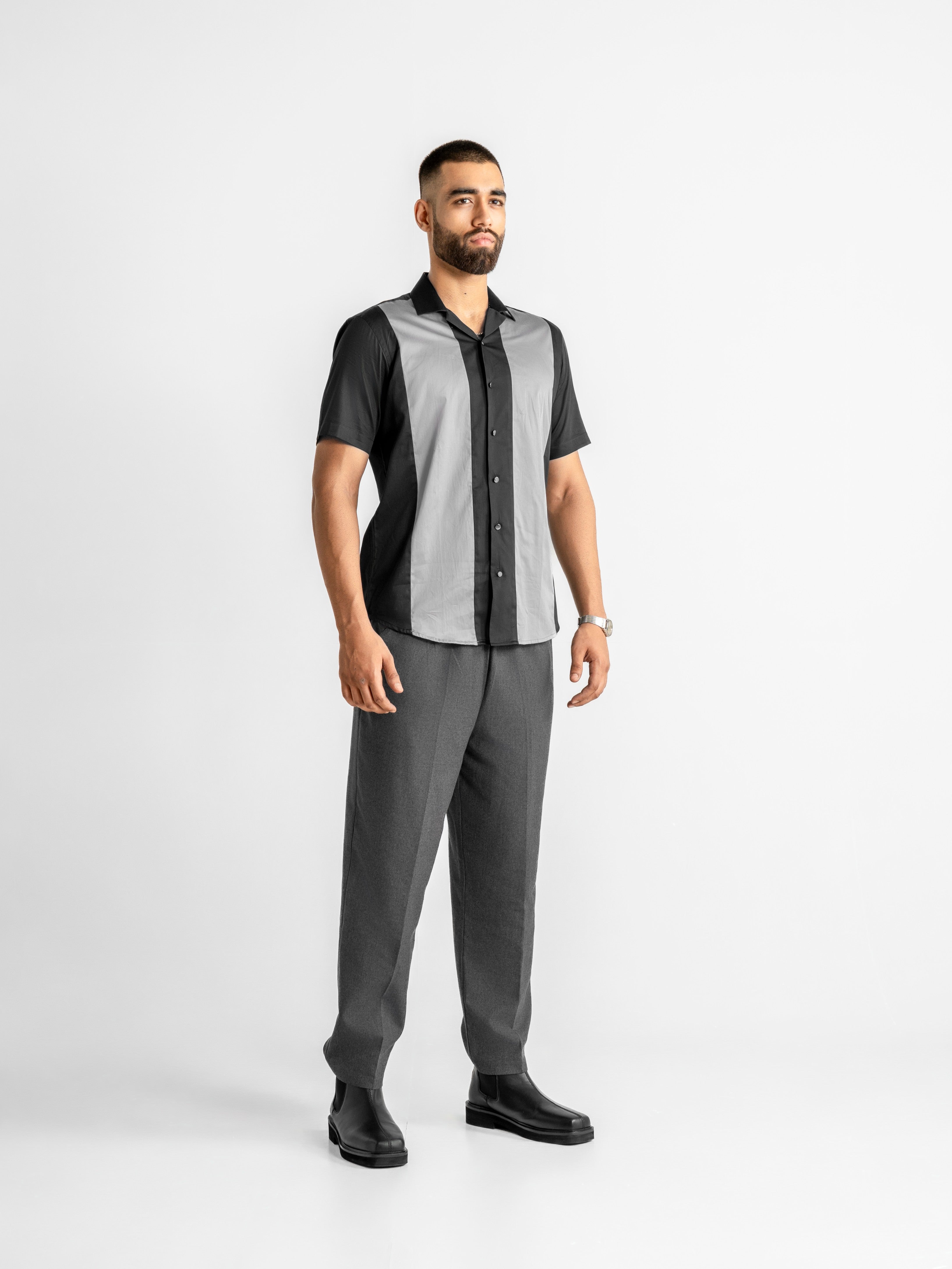 Harper Cuban Shirt - Gray & Black