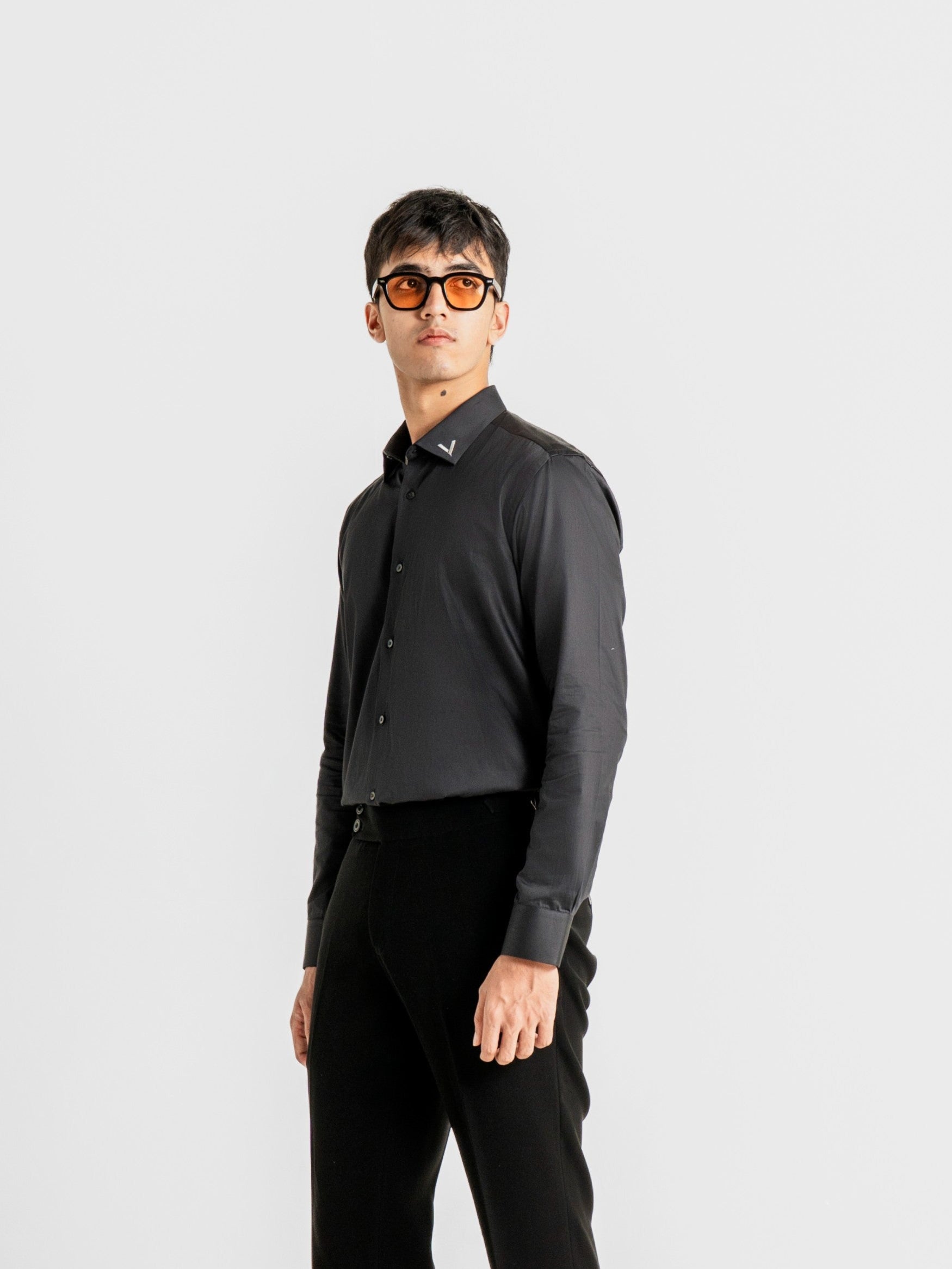Signature Black Contrast Collar Shirt