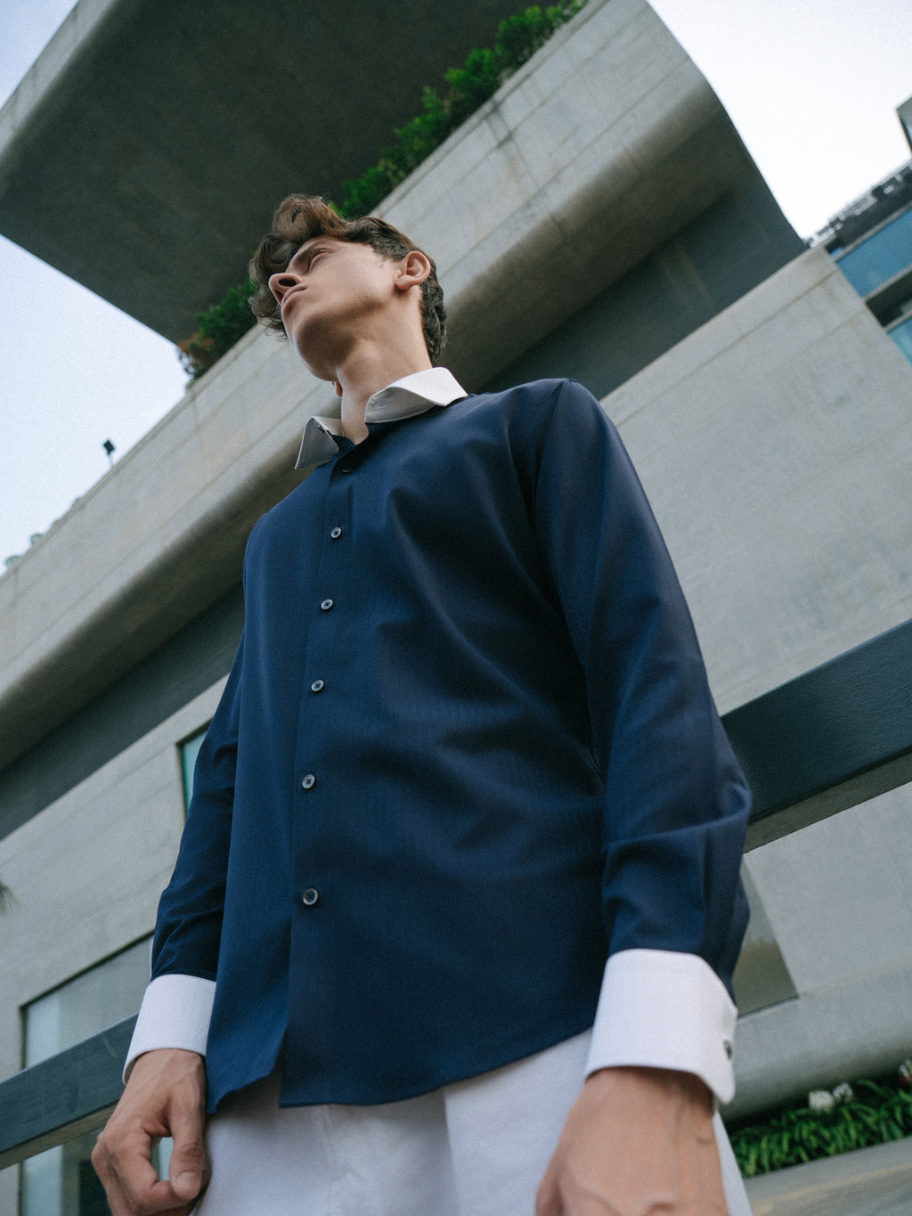 Contrast Collar Shirt - Navy Blue
