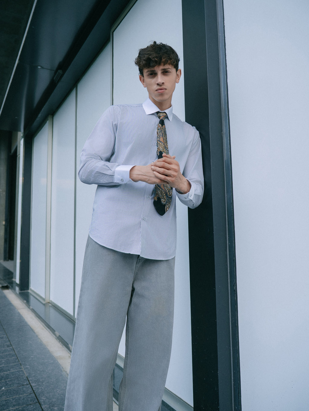 Striped Contrast Shirt - White and Black