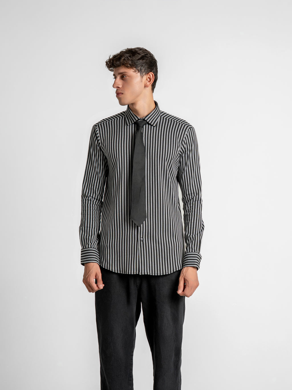 Noir Knit Stripe Shirt - Black & Gray