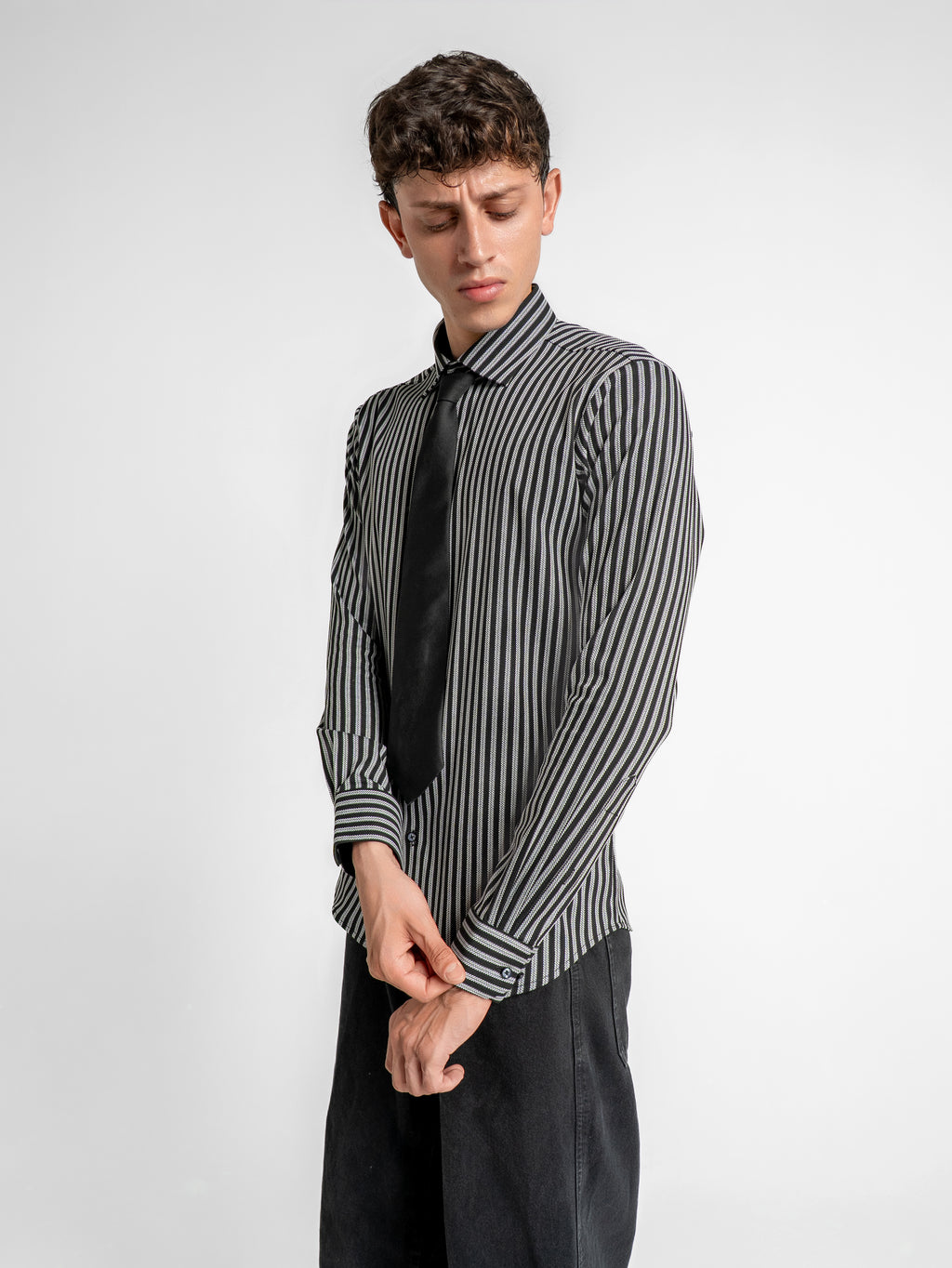 Noir Knit Stripe Shirt - Black & Gray