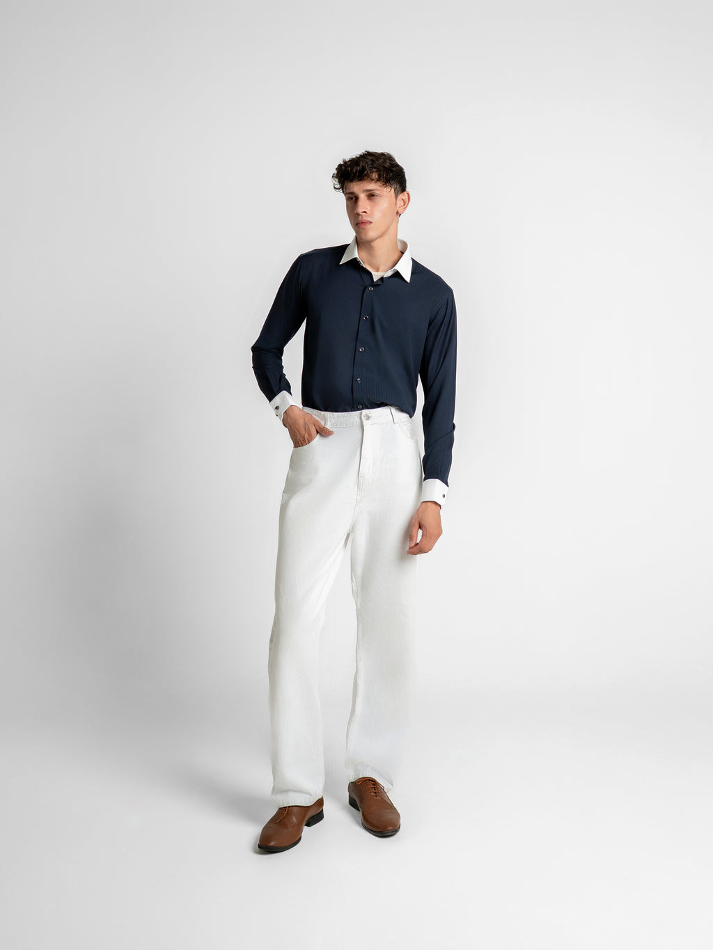 Contrast Collar Shirt - Navy Blue