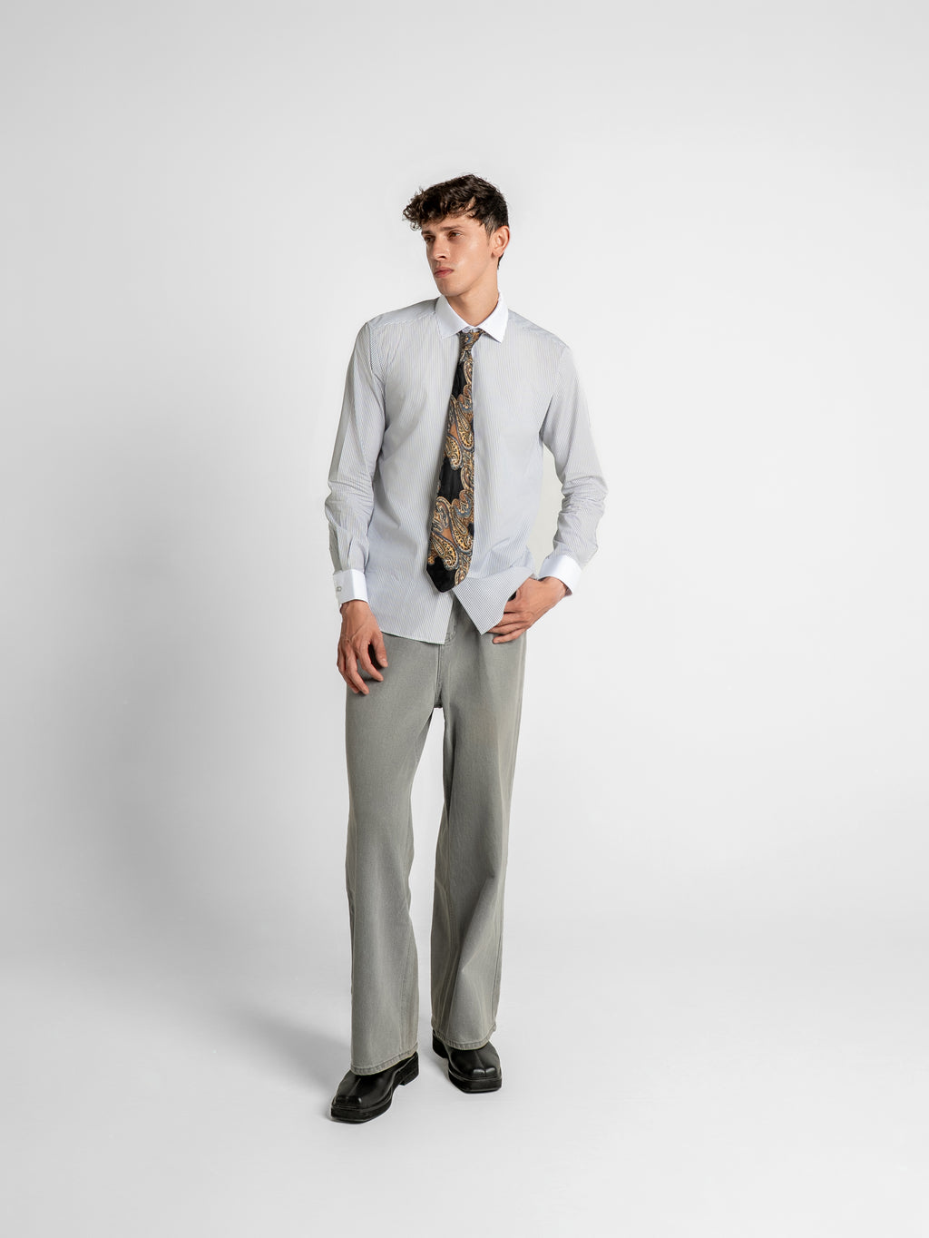 Striped Contrast Shirt - White and Black