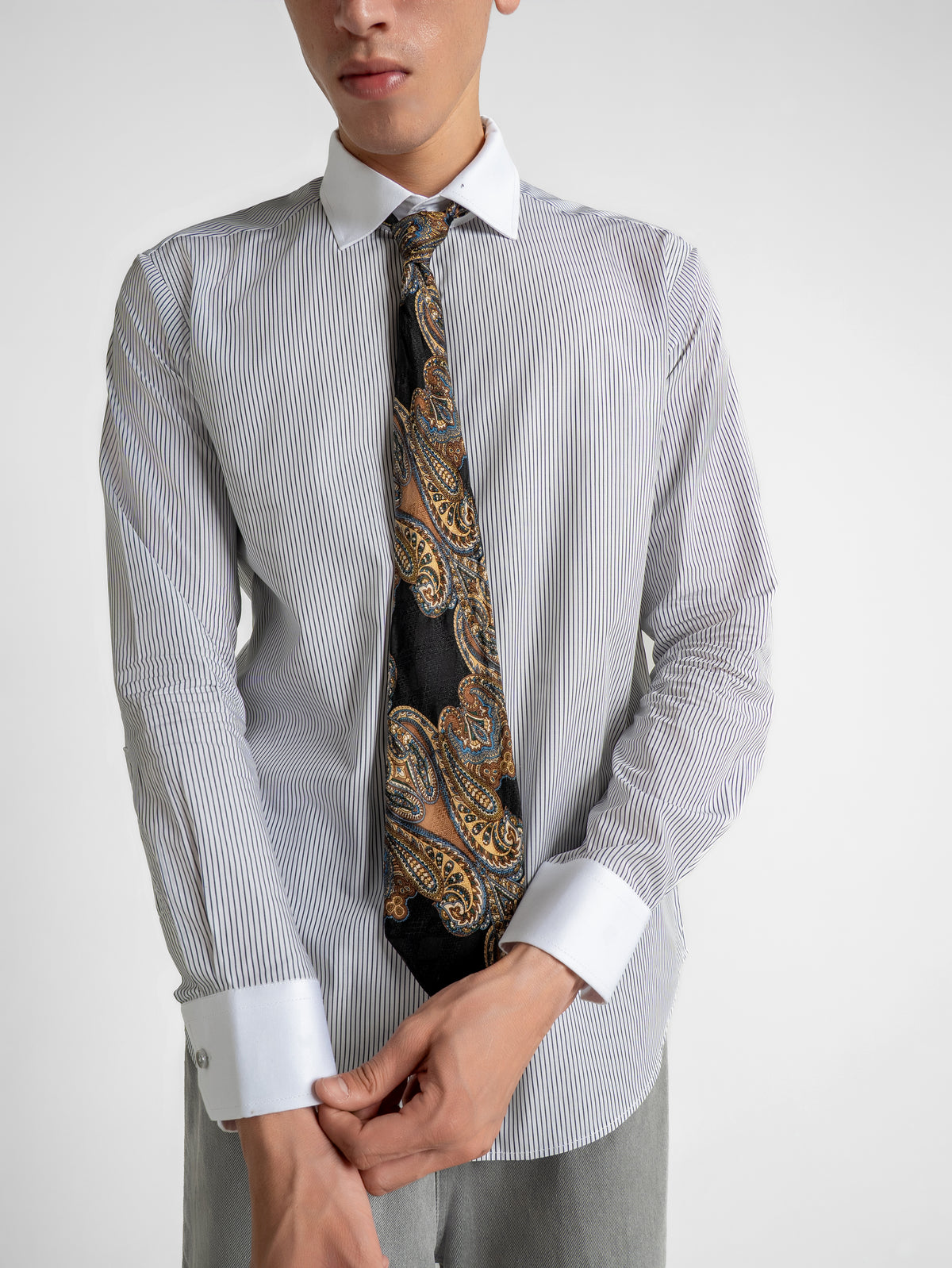 Striped Contrast Shirt - White and Black