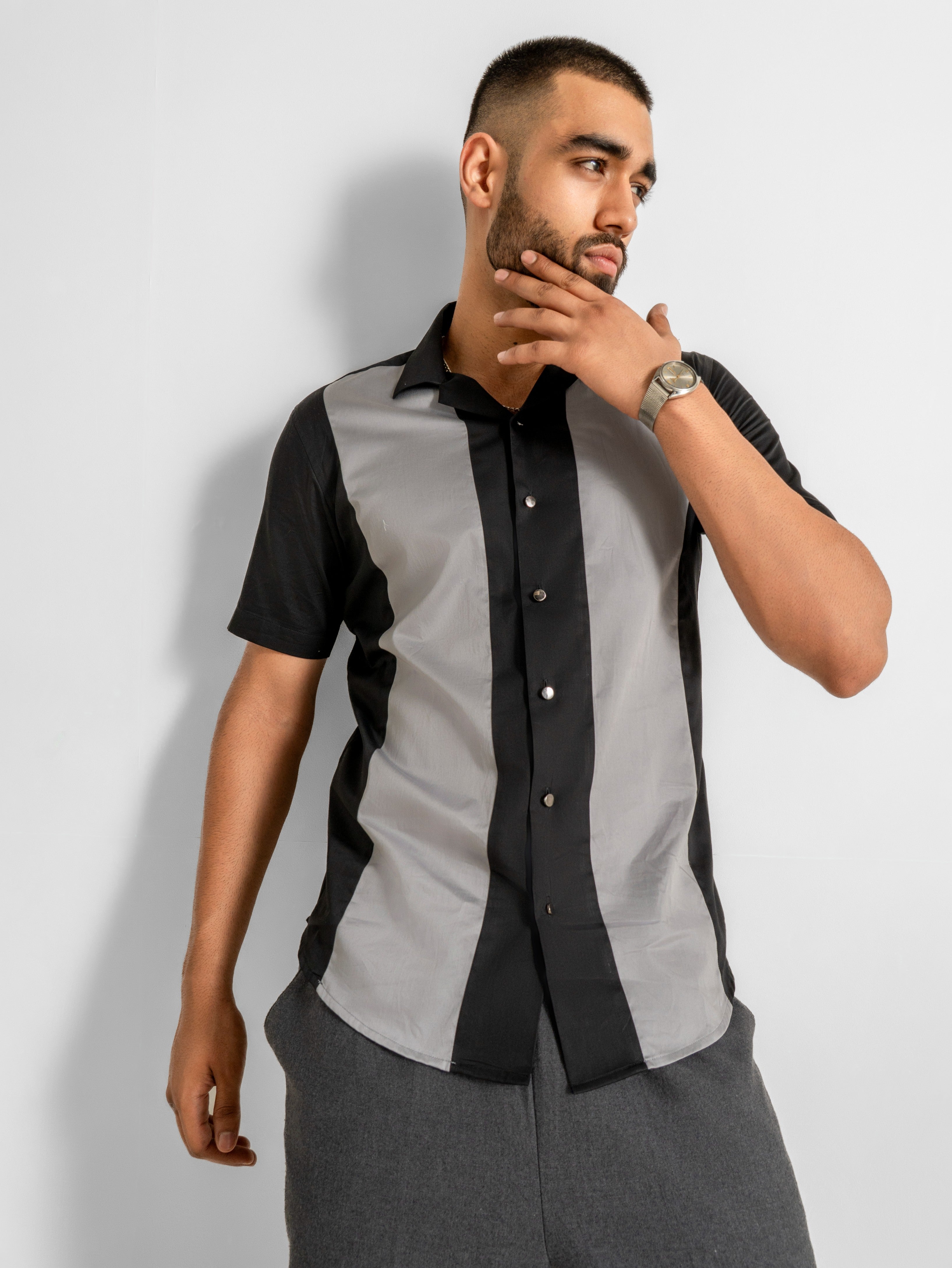 Harper Cuban Shirt - Gray & Black