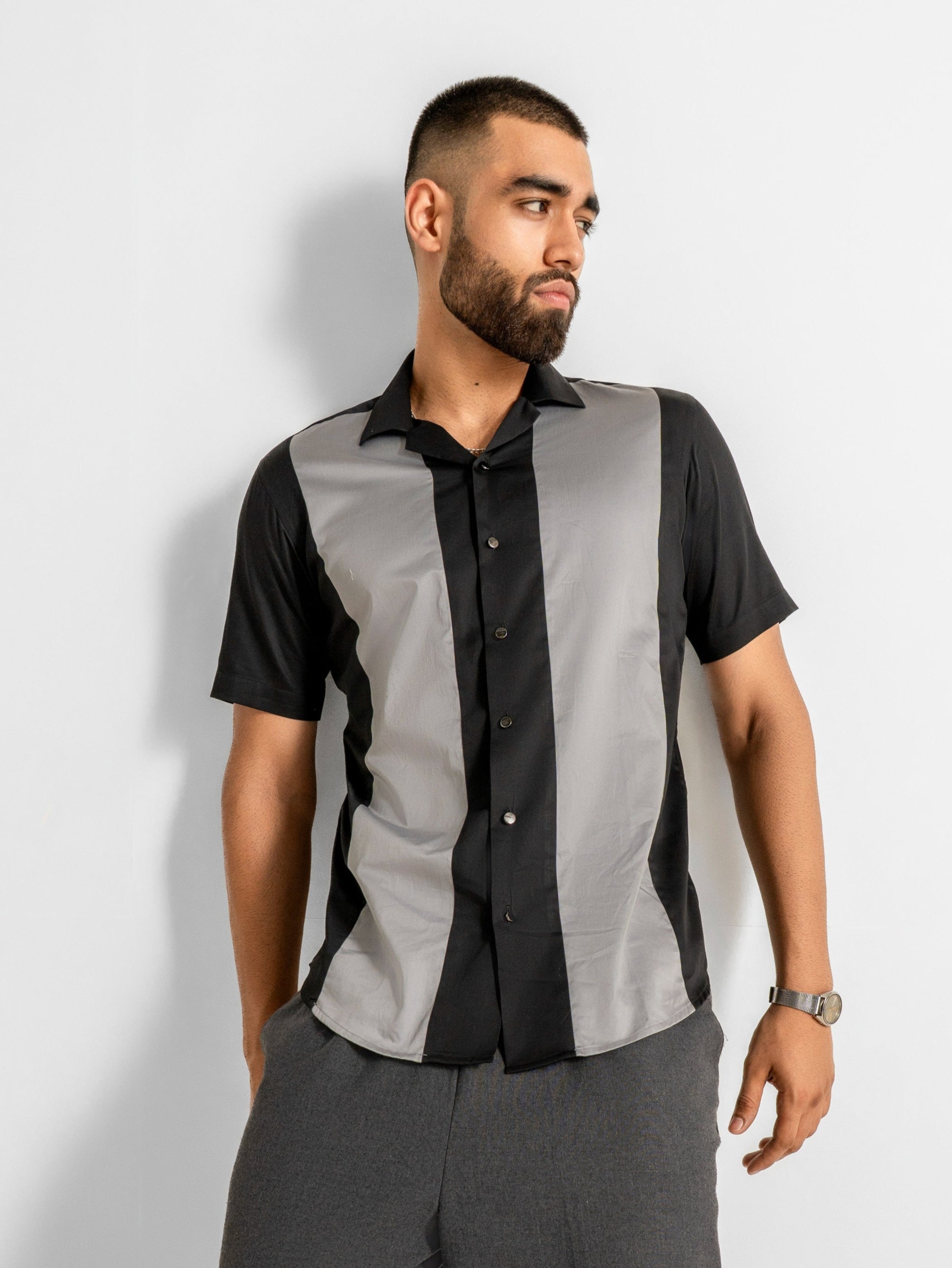 Harper Cuban Shirt - Gray & Black