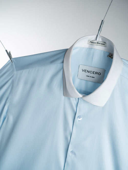 Contrast Collar Shirt – Solid Sky Blue