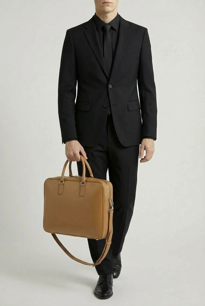 VENCERO Vegan Leather Laptop Bag : Tan