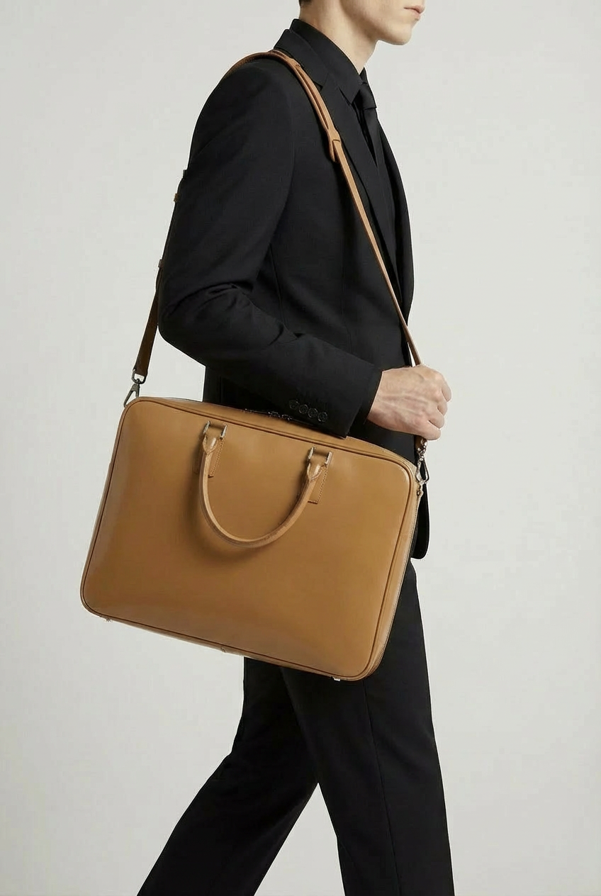 VENCERO Vegan Leather Laptop Bag : Tan