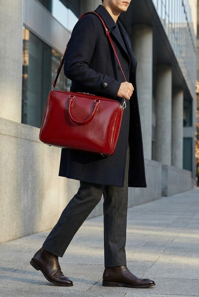 VENCERO Vegan Leather Laptop Bag : Red